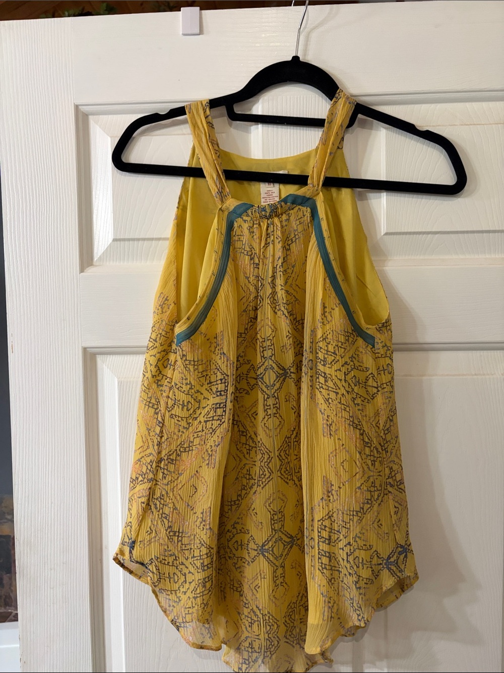 Sundance Yellow Printed Halter Camisole with Teal Trim
